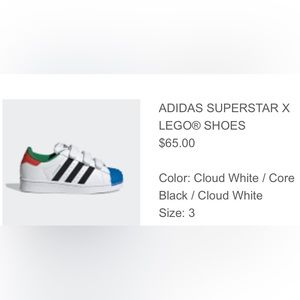 Kid Adidas Superstar X Lego Shoes Size 3